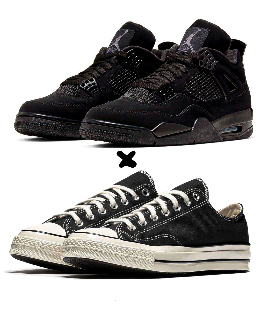  Air Jordan 4 Retro "Black Cat"  X.  Converse Chuck 70 Low "Black/Egrets"